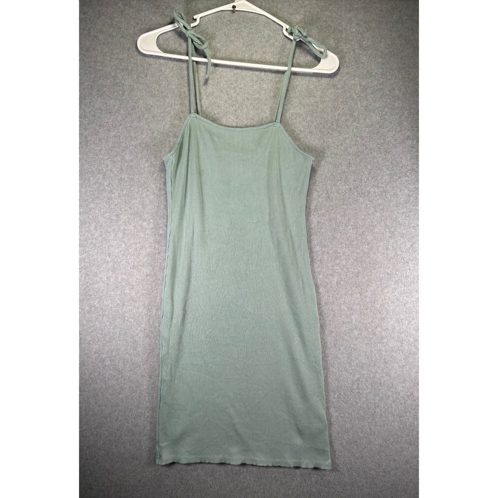 Fits Small* Wild Fable Sage Green Ribbed Bodycon Dress M Tie Shoulder Cami Mini